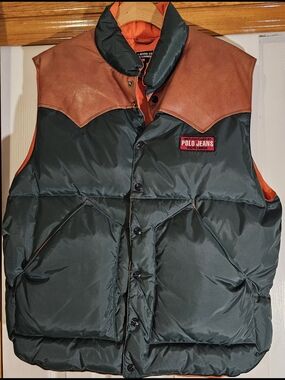 Polo Jeans by Ralph Lauren Dark Green & Cognac Brown Puffer Vest Large